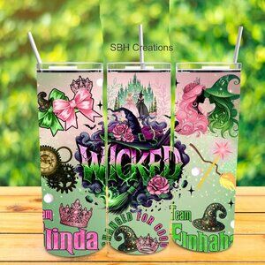 20oz Wicked movie theme insulated Tumbler with sliding lid and straw